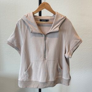 Beige Short Sleeve Zip-Up Hoodie